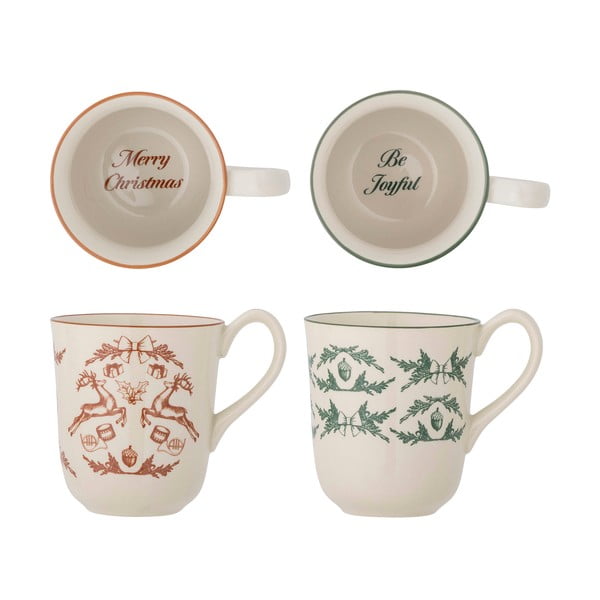 Кремави глинени чаши в комплект от 2 бр. с коледни мотиви 300 ml Beth – Bloomingville-image-3