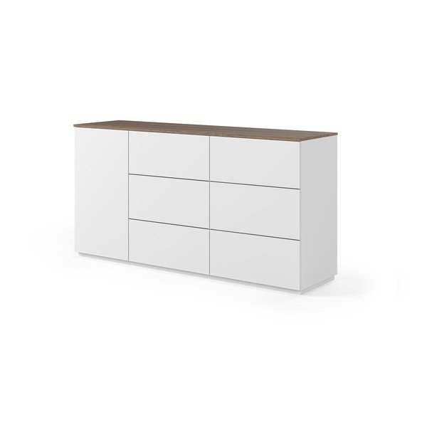 Bílá komoda s deskou v dekoru ořechu s dveřmi a 6 zásuvkami TemaHome Join-image-2