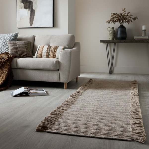 Сива ръчно изработена пътека със смес от вълна 60x230 cm Rene Fringed Ribbed – Flair Rugs-image-1