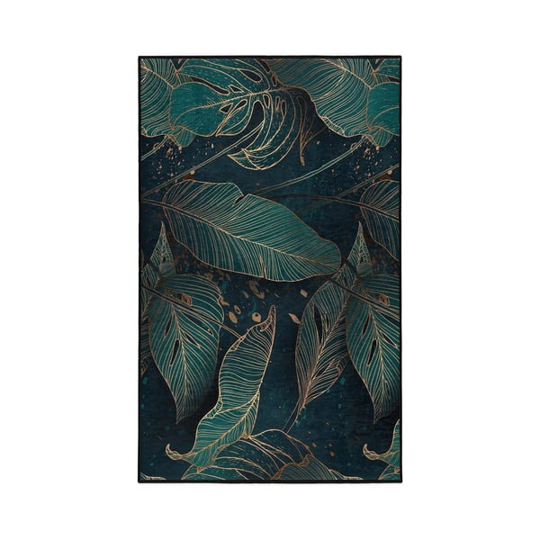 Килим подходящ за пране в петролен цвят 80x150 cm Midnight Jungle – Mila Home