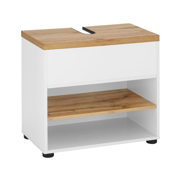 Бял шкаф за мивка от декор от дъб  60x57 cm Thessa – Støraa-image-1