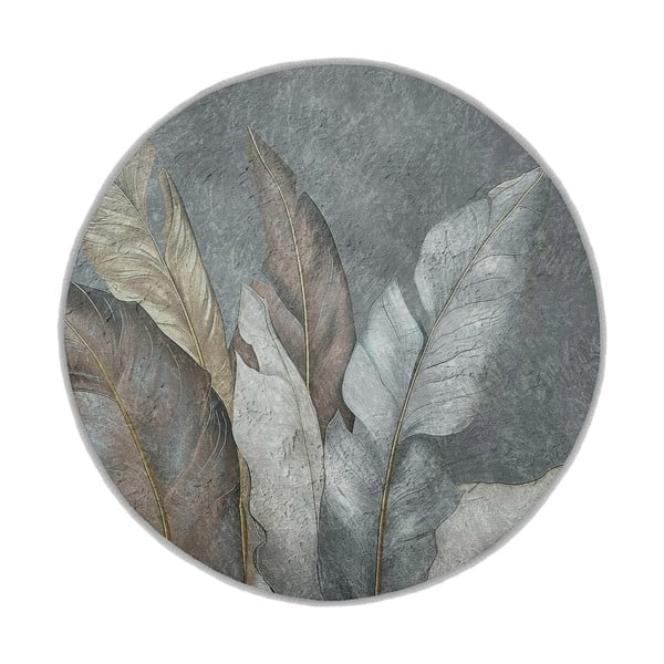 Зелено-сив кръгъл килим подходящ за пране ø 150 cm Dusty Leaves – Mila Home