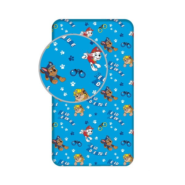 Син еластичен единичен памучен детски чаршаф 90x200 cm Paw Patrol – Jerry Fabrics