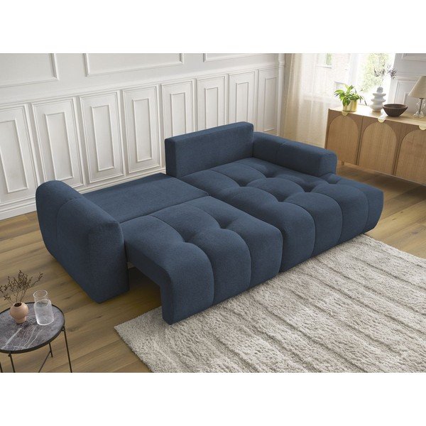 Син шенилов  разтегателен ъглов диван с място за съхранение (десен ъгъл) Roxelane – Bobochic Paris-image-4