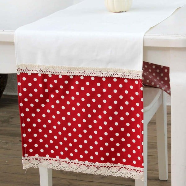 Běhoun na stůl Mode, 40x150 cm, červený s bílými puntíky