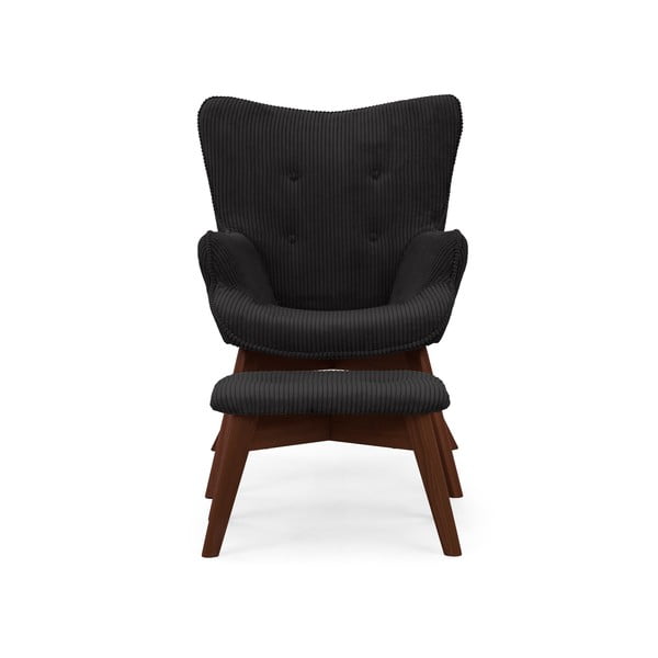 Черен фотьойл с табуретка от рипсено кадифе Niko – Ropez-image-3