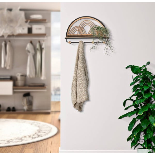 Метална закачалка за стена с рафт в черен/естествен цвят Oporto - Mauro Ferretti-image-1