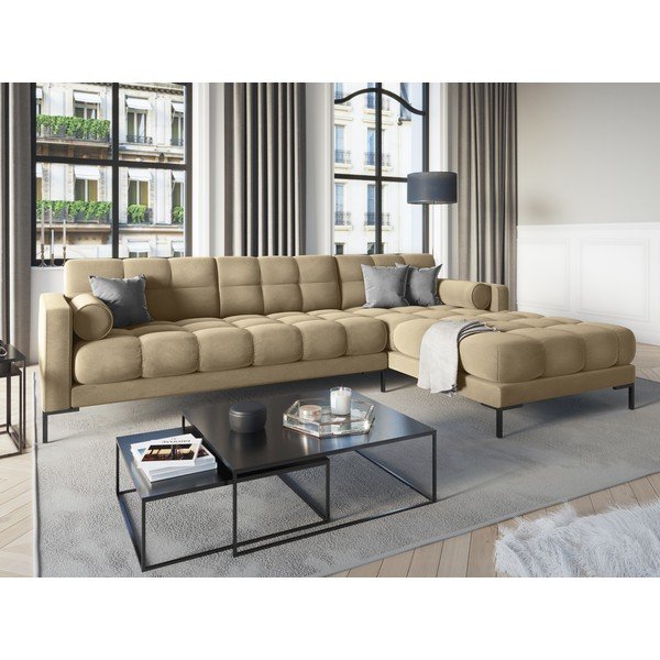 Бежов ъглов диван от кадифе , десен ъгъл Bali - Cosmopolitan Design-image-1