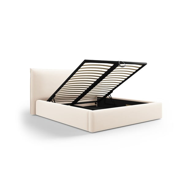 Кремаво двойно тапицирано легло  с място за съхранение с включена подматрачна рамка 140x200 cm Elio – Milo Casa-image-1