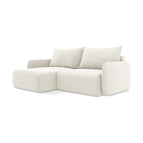 Кремав кадифен сгъваем/с място за съхранение ъглов диван (ляв ъгъл) Kalena – Makamii-image-2