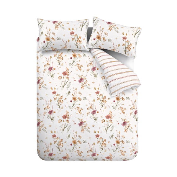 Бяло памучно спално бельо за двойно легло 200x200 cm Harvest Flowers - Catherine Lansfield