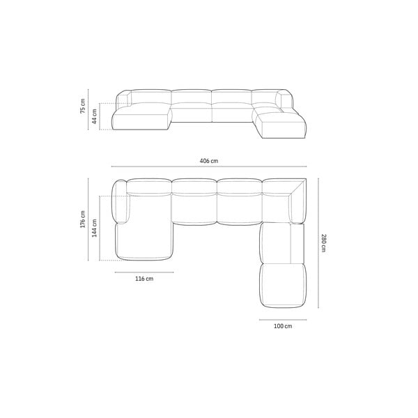 Тъмносин кадифен модулен ъглов диван (десен ъгъл/U форма) Martina – Micadoni -image-4