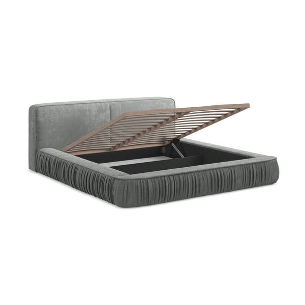 Сиво тапицирано двойно легло с място за съхранение и решетка 160x200 cm Keoni - Makamii-image-4