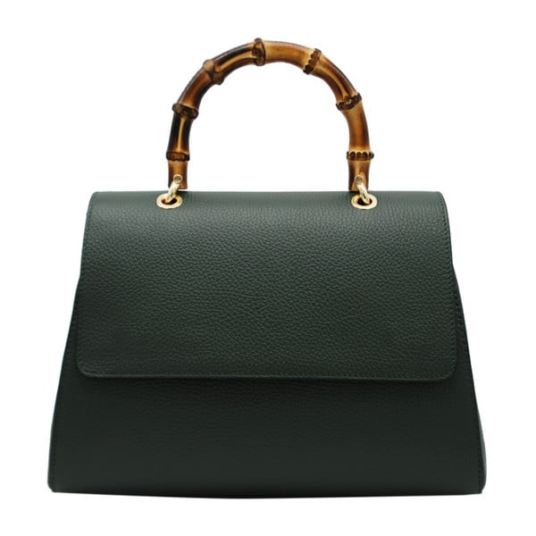 Тъмнозелена чанта от естествена кожа с бамбукова дръжка Lanto - Andrea Cardone