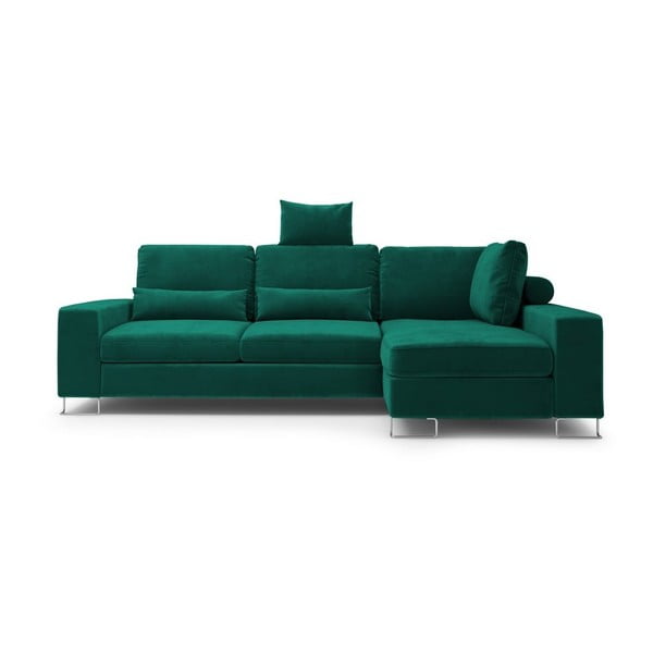 Бутилково зелен ъглов разтегателен диван с кадифена тапицерия Diane, десен ъгъл - Windsor & Co Sofas