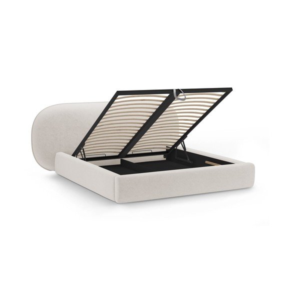Кремаво тапицирано двойно легло с място за съхранение и включена подматрачна рамка 160x200 cm Ovalo – Micadoni -image-2