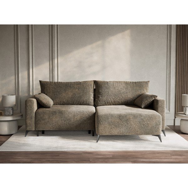 Кафяв шенилов сгъваем/с място за съхранение ъглов диван (десен ъгъл) Leon – Maison de Rêve-image-1