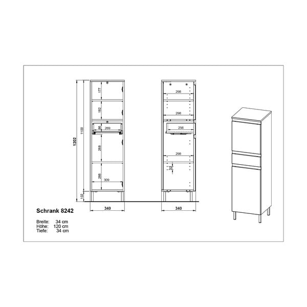 Тъмно сив висок шкаф за баня от дъб 34x120 cm Salinas - Germania-image-3