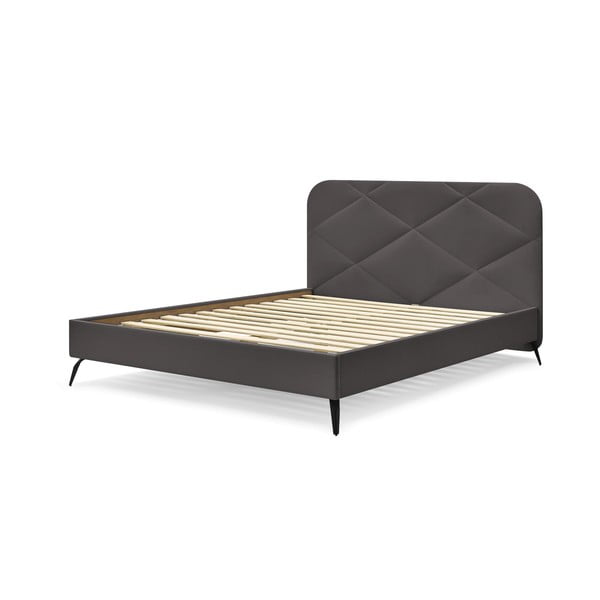 Тъмносиво тапицирано двойно легло с включена подматрачна рамка 140x190 cm Prune – Bobochic Paris-image-4