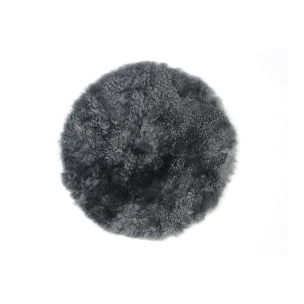 Antracitově šedý vlněný polštář z ovčí kožešiny Auskin Abbey, ∅ 35 cm