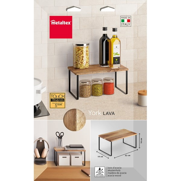 Матово черен и естествен дървен допълнителен рафт 32x19 cm York – Metaltex-image-3