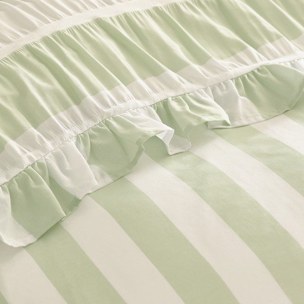 Зелено двойно  3 части спално бельо 200x200 cm Seersucker Frill Stripe – Catherine Lansfield-image-3