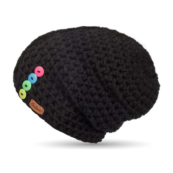 Черна ръчно плетена шапка с копчета Sirius - DOKE