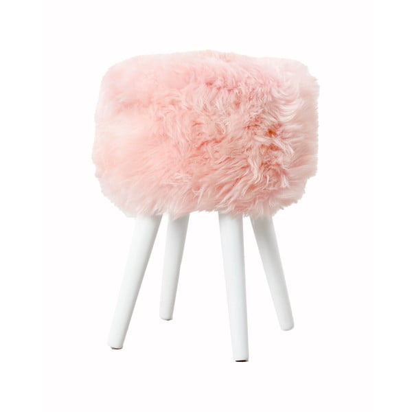 Стол с розова седалка от овча кожа Бял, ⌀ 30 cm - Native Natural
