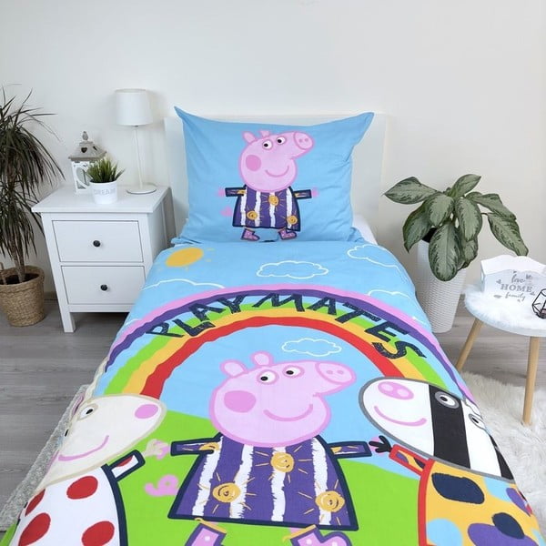 Единично  памучно детско спално бельо със светещ ефект 140x200 cm Peppa Pig – Jerry Fabrics-image-3