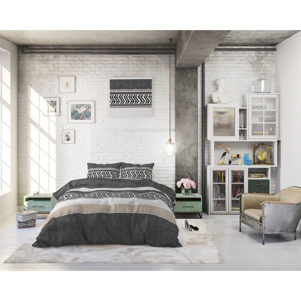 Šedé bavlněné povlečení na jednolůžko Pure Cotton Northern Stripe, 140 x 200/220 cm-image-4