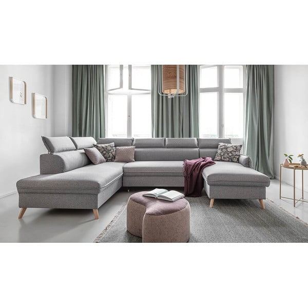 Светлосив U-образен разтегателен диван, ляв ъгъл Sweet Harmony - Miuform-image-1