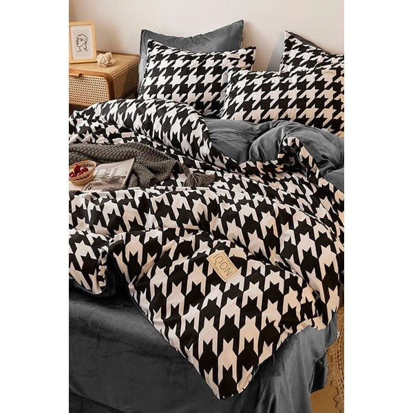 Черно и бяло памучно спално бельо за единично/разширено легло с чаршаф 160x220 cm - Mila Home