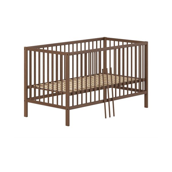 Кафяво детско креватче 70x140 cm от масивен бук с подвижна странична част/с регулируема височина Dino – Vipack-image-2
