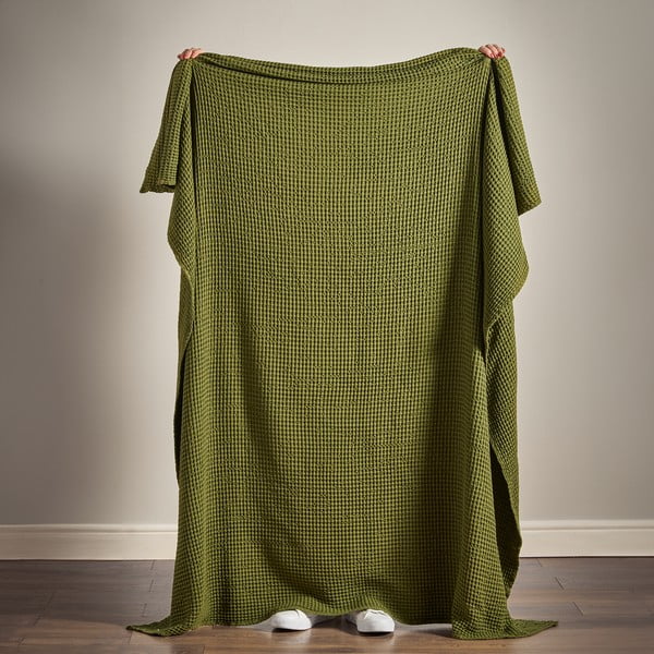 Зелено памучно одеяло 150x200 cm Jaipur Chunky Waffle – Pineapple Elephant-image-2