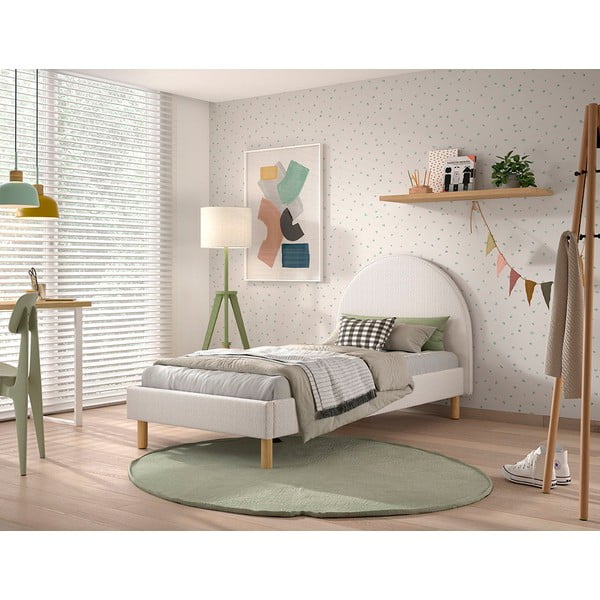 Бяло тапицирано единично легло с решетка 90x200 cm MOON - Vipack-image-1