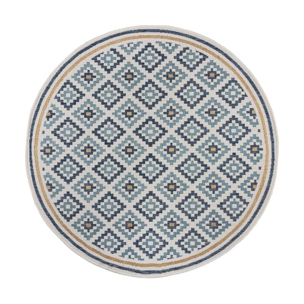 Жълто-син кръгъл килим за открито и закрито ø 160 cm Zia Trellis – Flair Rugs