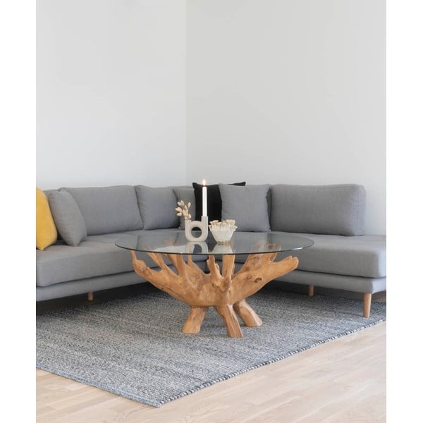 Кръгла масичка за кафе в естествен цвят със стъклен плот ø 110 cm Amazonas - House Nordic-image-1