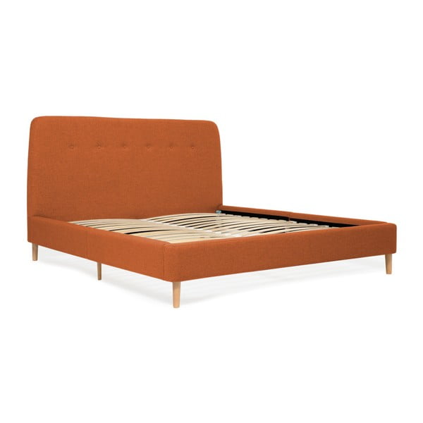 Оранжево двойно легло с дървени крака Mae Queen Size, 160 x 200 cm - Vivonita