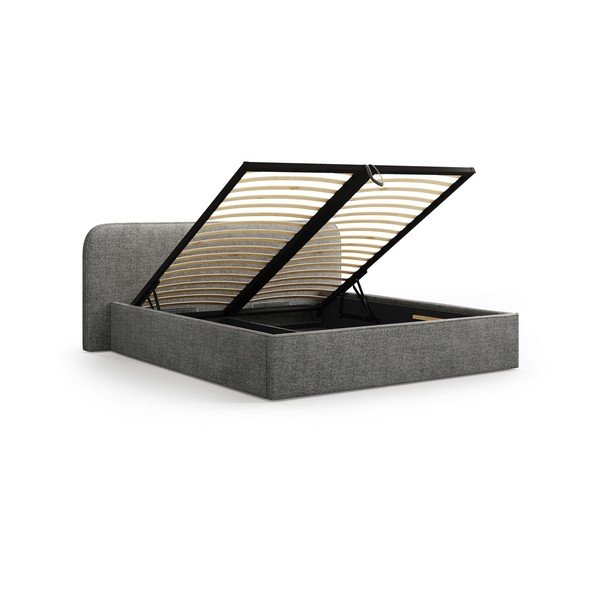 Тъмносиво двойно тапицирано легло с място за съхранение с включена подматрачна рамка 160x200 cm Elizabeth – Micadoni -image-2