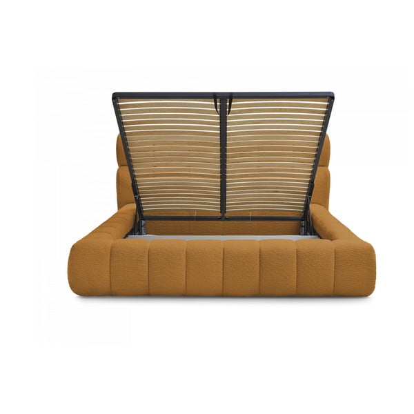 Двойно тапицирано легло с място за съхранение с включена подматрачна рамка в цвят горчица 160x200 cm Mont Blanc – Bobochic Paris-image-3