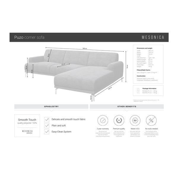 Светлосив ъглов диван, десен ъгъл Puzo - MESONICA-image-4
