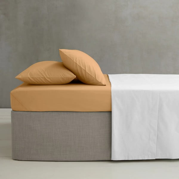 Жълтo-оранжев еластичен чаршаф от перкал 90x190 cm Easy Iron Percale – Catherine Lansfield-image-1