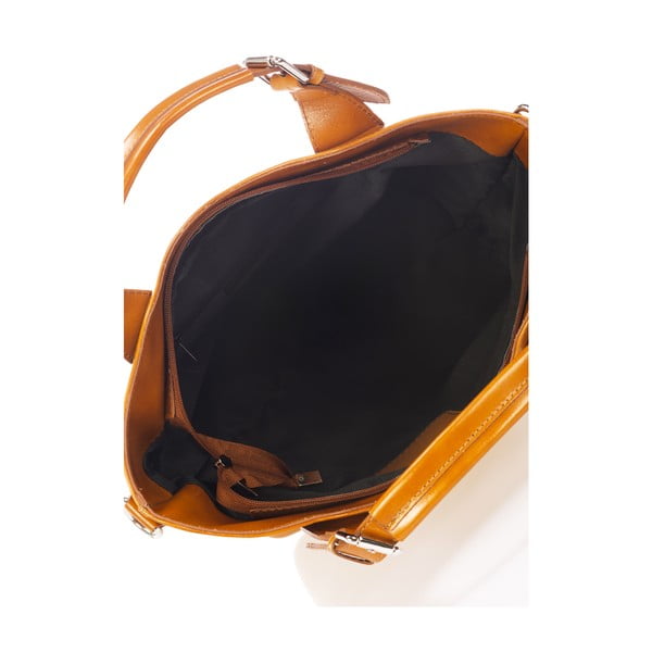 Кафява кожена чанта в цвят коняк Valeria - Massimo Castelli-image-3