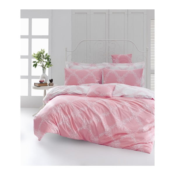 Спално бельо с чаршаф за двойно легло от памук Ranforce Nadine Pink, 200 x 220 cm - Mijolnir