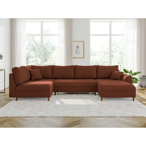 Ъглов диван от рипсено кадифе в тухлен цвят (десен ъгъл) Ariella – Ropez-image-1