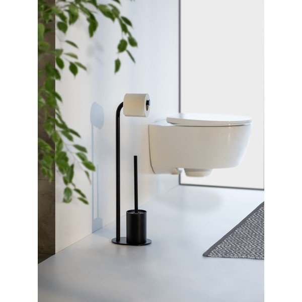 Черна стоманена поставка за тоалетна хартия стойка с четка Levante – Wenko-image-1