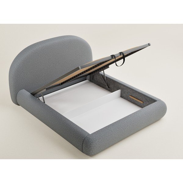 Сиво двойно легло 180x200 cm тапицирано с място за съхранение с включена подматрачна рамка Maumere – Maison de Rêve-image-3