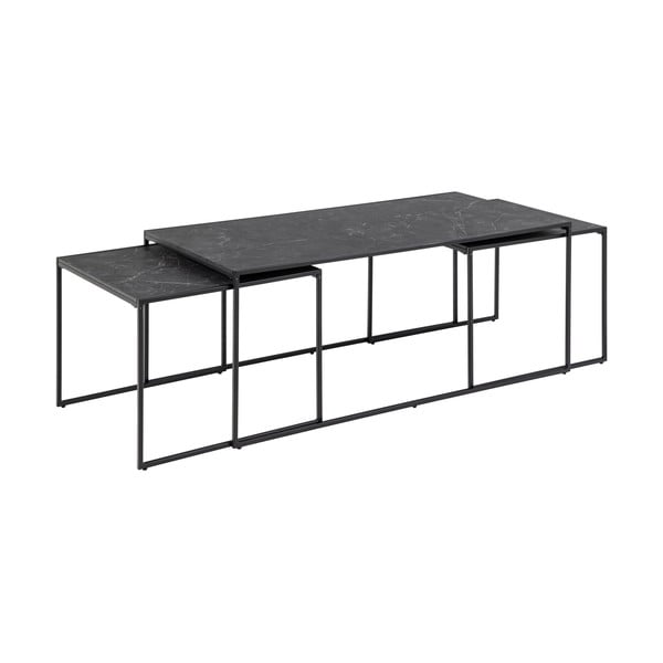 Матово черно масички за кафе в комплект от 3 бр. с плот от имитация на мрамор 60x120 cm Infinity – Actona