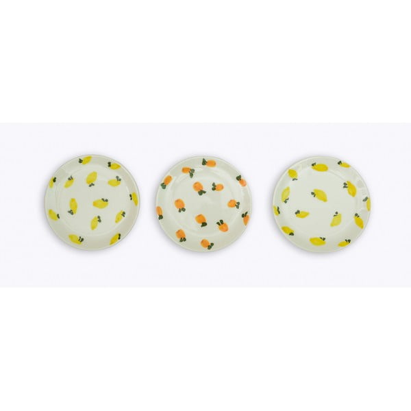 Комплект от 3 керамични десертни чинии Лимони и портокали, ø 18 см - Madre Selva