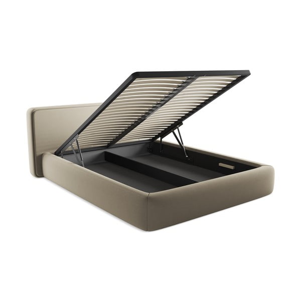 Бежово двойно тапицирано легло с място за съхранение и включена подматрачна рамка 160x200 cm Kiana – Makamii-image-3